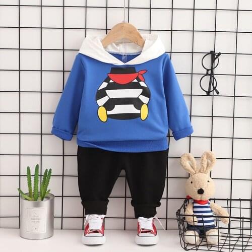 2021 Spring Kids Cotton Clothes Baby Boy Cartoon Strips Hoodies Pants 2Pcs/sets Infant Outfit Children Toddler Casual Tracksuit