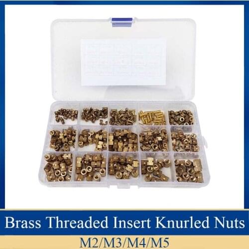 360Pcs/Set Brass Threaded Insert Round Knurled Nuts Thread Knurled Nuts M2 M3 M4 M5 Assortment Kit