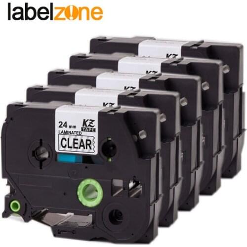 5Pcs 24mm Tze151 Black on clear Tz-151 Compatible for Brother P-touch Label Printers Laminated Tze Label Tape Tze-151 Tz151