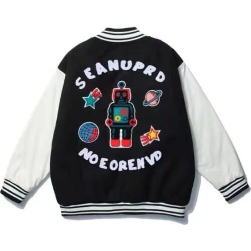 America Bomber Black Robot Jacket Female Men Oversized Baseball Jacket Women Harajuku Plus Size Streetwear Outerwear Goth