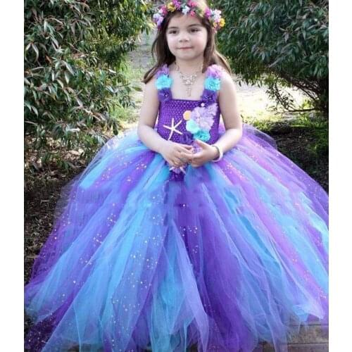 Girls Peacock Flower Glitter Tutu Dress Kids Crochet Tulle Dress Ball Gown with Hairbow Children Cosplay Costume Party Dresses
