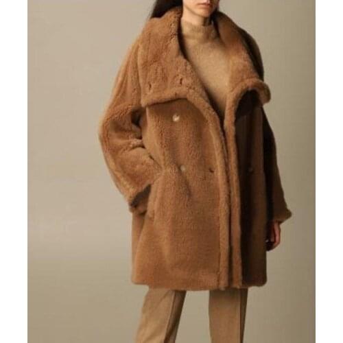 NEWDISCVR Brand Fashion Teddy Bear Jacket Coat 2020 Winter Chic Big Collar Faux Fur Coats Warm Padded Jackets Long Outerwear