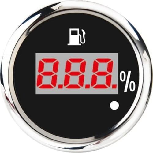 52mm Digital Fuel Level Gauge 0-190Ohm 240-33Ohm Universal Oil Tank Level Indicator Red Backlight with Alarm