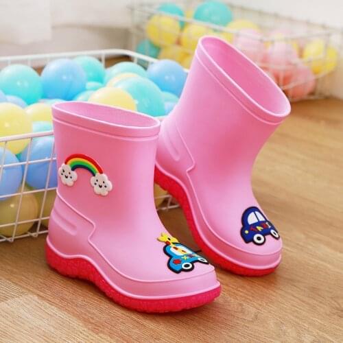 Children Rain Shoes Boys Girls Water Shoes 2021 Childrens Middle Tube Rainbow Rain Boots Non-slip Cute Cartoon Rubber Shoes