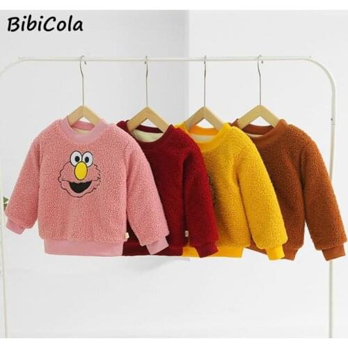 Children Sweater Warm Plus Velvet Teddy Hair Sweaters Baby Boys Cotton Kids Winter O-neck Loose Cartoon Sweater Girls Thicken