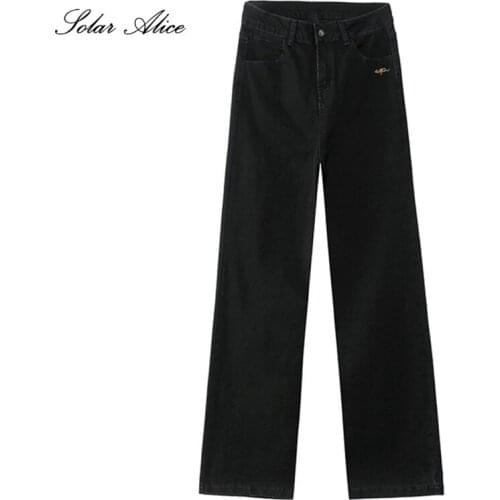 Free Shipping 2021 Spring And Autumn New Wide-Leg Jeans High-Waisted Black Straight Mopping Casual Pants