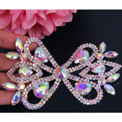 Elegant Bow tie ab crystal rhinestone applique for wedding dress clothing accessories Shoes Garment jewelry