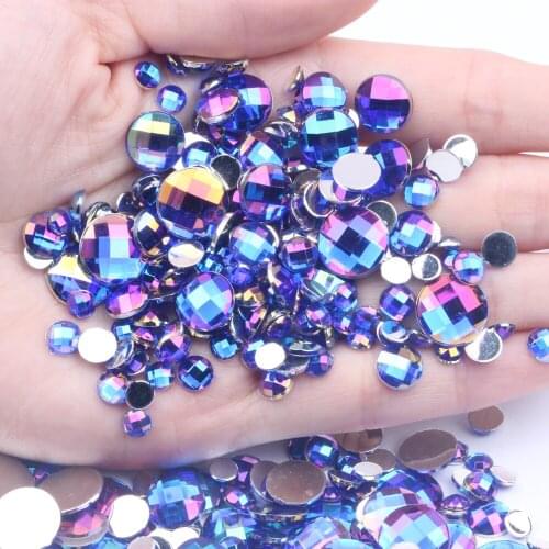 Hot Sale Acrylic Flatback Round Earth Facets Blue AB Colors Acrylic Beads Nail Art Rhinestone Glue On Beads Decorate DIY
