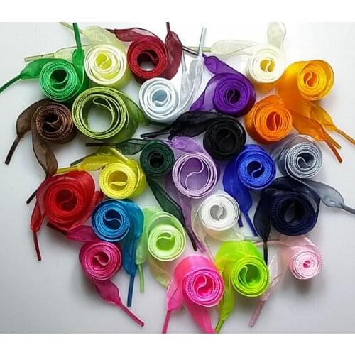 Hot Selling 120CM Flat Chiffon Ribbon Shoelaces Laces Shoe Sneaker Sport Shoes Lace One Pair Free Shipping