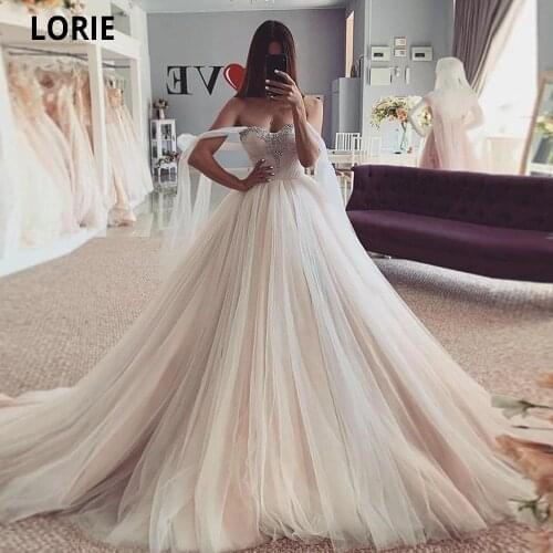 LORIE Beach Wedding Dresses Beading Puffy Tulle Princess Bridal Gowns With Lace-Up Off The Shoulder Elegant Wedding Party Dress