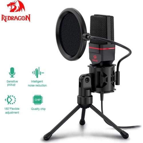 Redragon Seyfert GM100 Omni Condenser Microphone With Tripod Audio 3.5mm Computer Studio For PC Phone Karaoke Recording phone