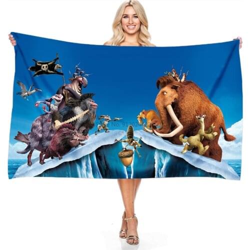 Cartoon Ice Age Movie Pattern Digital Printing Beach Towels Microfiber Rectangular Bathroom Shower Towels Quick-drying Washcloth