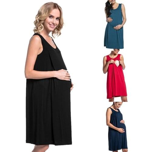 Casual Loose Maternity Women Dress Summer Pregnancy Dresses Mama Clothes Pregnant Women Breastfeeding Clothing Knee Length Dress