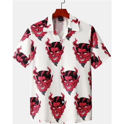 New Devil 3D All-Print Short Sleeve Shirt Summer Mens Floral Loose Hawaiian Korean Street Hip Hop Couple Fashion Shirt