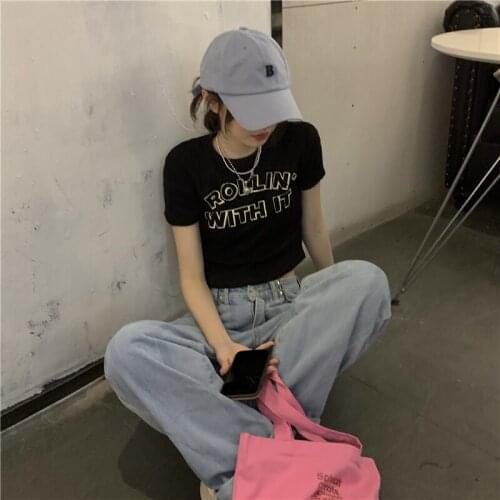 Tops New Round Neck Letter Printing Short-sleeved Shirt Women Summer Casual Korean Slim Slim Short T-shirt