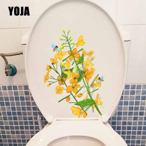 YOJA 16.1X22.2CM Blooming Rape Flowers And Funny Bee Home Decor Wall Sticker Toilet Decal T5-0904