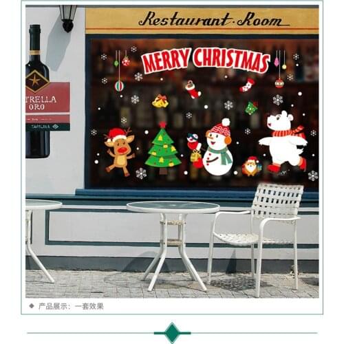 Funny Snowman Reindeer Bear Snowflakes Christmas Wall Stickers For Store Home Decor Festival Wall Mural Art Window Decals