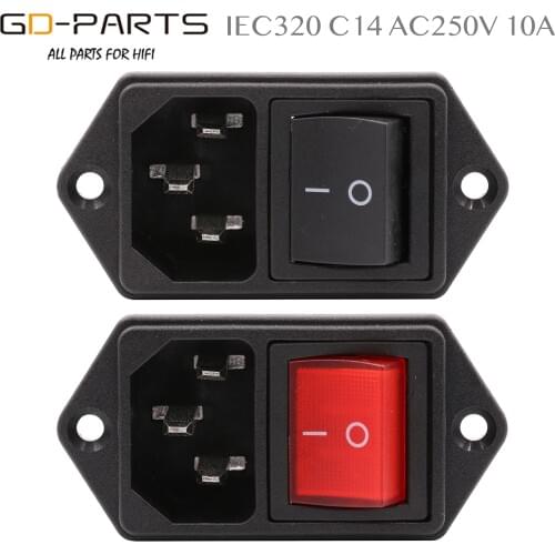 1PC IEC320 C14 AC Power Socket Receptacle Connector Power Cord Inlet With Red Light ON-OFF Rocker Switch