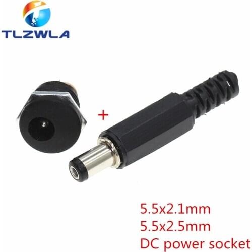 100PCS DC-022 12V 3A Plastic Male Plugs + Female Socket Panel Mount Jack 5.5*2.1mm DC Power Connector Electrical Supplies5.5*2.5