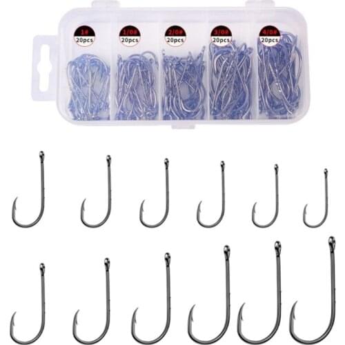100 Pcs/Box Baitholder Fishhook Carp Fishing Hooks Jig Big Barbed Hook High Carbon Steel Saltwater Tackle 1-6# 1/0-9/0