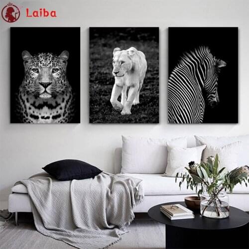5D DIY Diamond Embroidery Black and white animal art, lion, leopard, zebra Full Kits Needlework Diamond Painting Cross Stitch