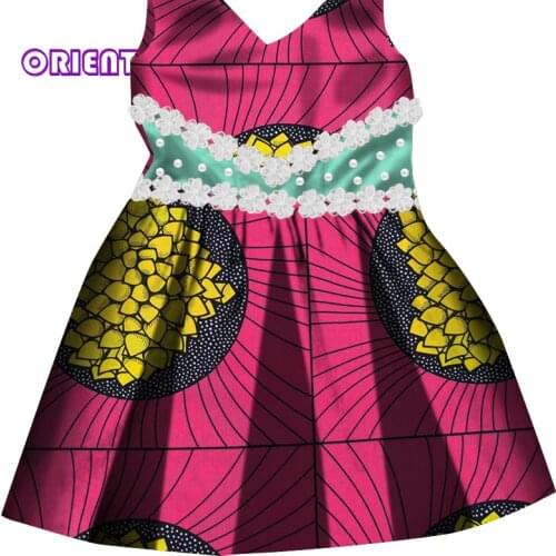 Girls African Dress Baby Girl African Clothes Bazin Riche African Print Floral Cotton Sleeveless Party Dress Ball Gown WYT378