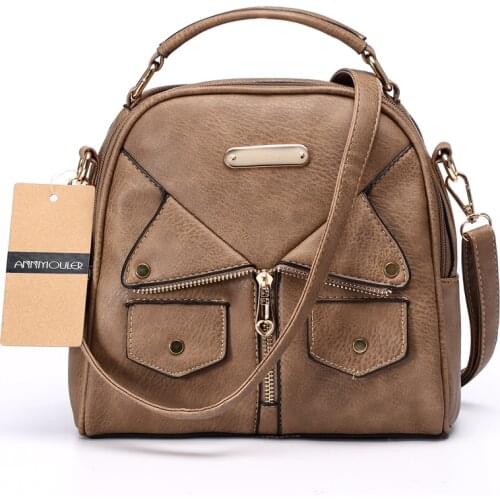 Annmouler Brand Women Messenger Bag Female Double Zipper Handbag Pu Leather Fashion Ladies Shoulder Bag Women Crossbody Bag