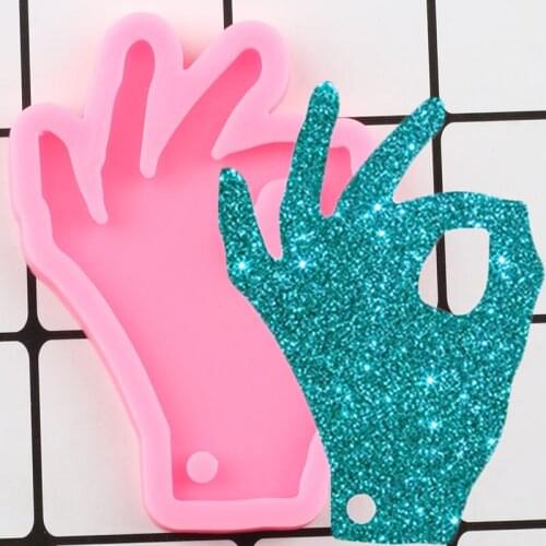 Shiny Hand OK Gesture Silicone Mold Necklace Charms Making Jewelry Molds Epoxy Resin Craft Keychain Mould Polymer Clay Pendant