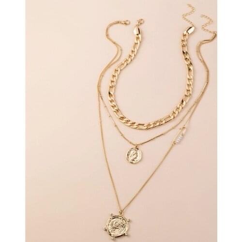 Bohemian Gold Necklaces For Women Multilayer Fashion Pearl Pendants Necklace Portrait Chokers 2020 Trendy New Jewelry Gift