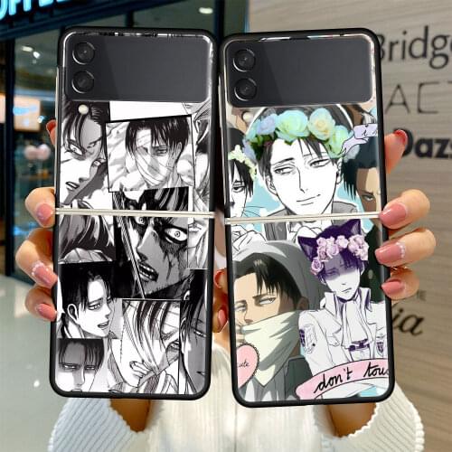 Black Hard Case For Samsung Galaxy Z Flip 3 5G Luxury PC Shockproof Phone Cover ZFlip 3 Bumper Fundas Attack On Titan Anime Capa