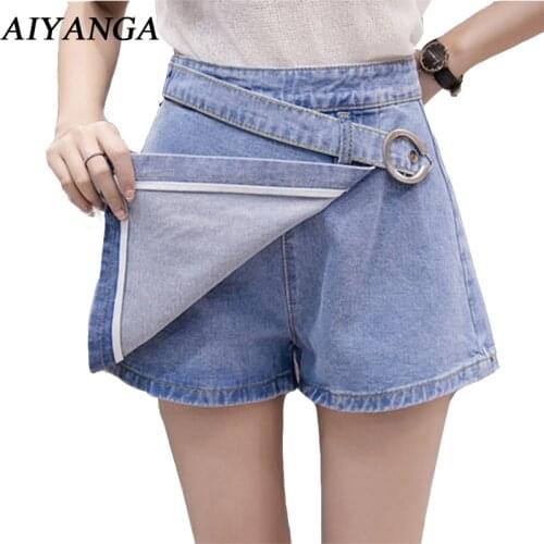 Hot Style 2018 Summer New Denim Shorts Skirts For Women Fashion irregular Skirts High Waist Mini Skirt Jeans Female Light Blue