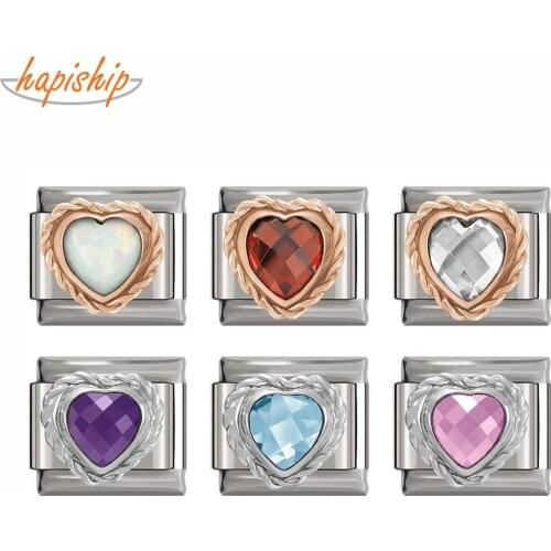 Hapiship 2019 Top Original Daisy 6 Color Heart CZ High-end Italian Charm Fit 9mm Bracelet Stainless Steel Jewelry Making DJ190