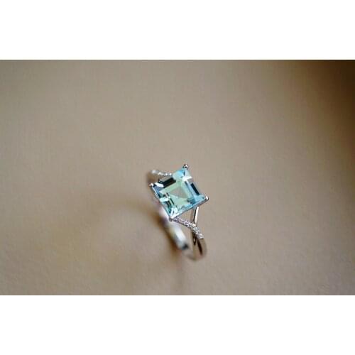 JHY609 Jewellery Solid 18K White Gold Nature 1.55ct Blue Aquamarine Gemstones Rings for Women Fine Jewelry Presents