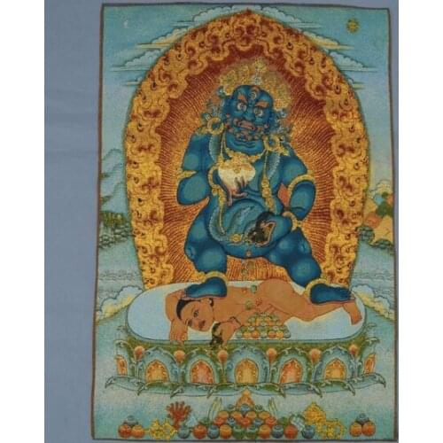 THANKA (Tangka) Painting Genuine Tibetan Hand Painted Silk Cloth Mandala Wall Hanging Mahākāla