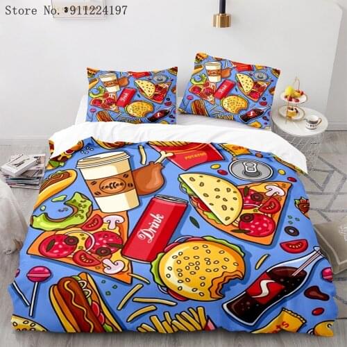 Home Textile 2/3pcs Bedding Set 3D Printing Cartoon Pizza Hamburger Beverage Boys Girls Duvet Cover Sets Queen/Twin/King Size