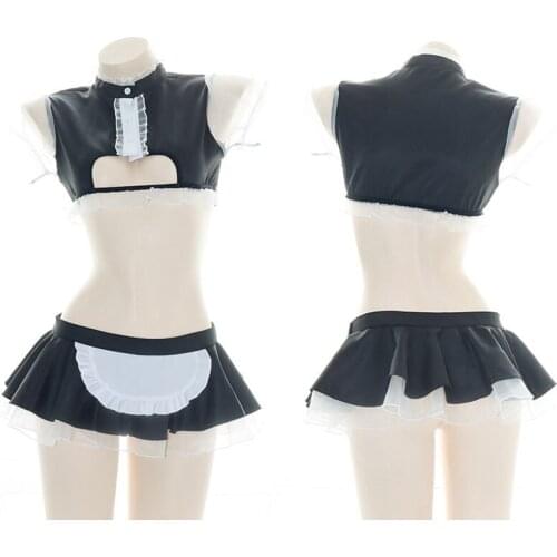 Lolita Hollow Croptops Tank Tops Bunny Girl Lingerie Set Female Patchwork Ruffle Nightwear Anime Cosplay Maid Uniform Sleepwear