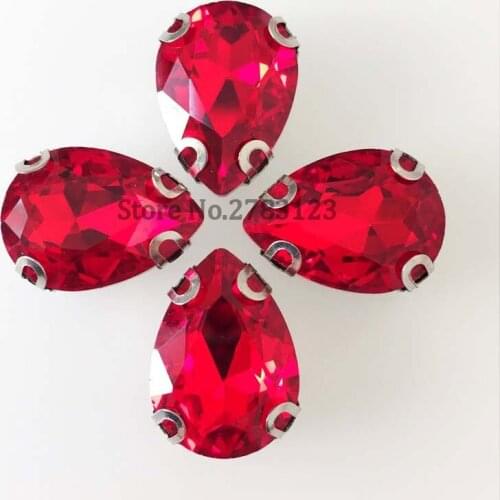 Tear drop red Superior quality Glass Crystal sew on rhinestones with scratch-resistant D shape claw DIY/Clothing accessories
