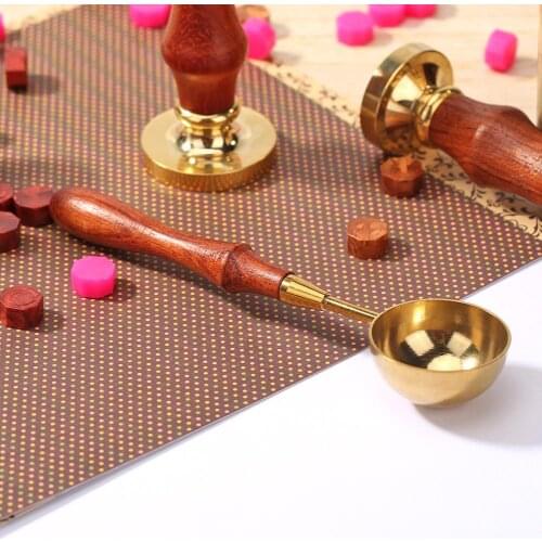 Brass Sealing Wax Spoon Retro Durable Fire Wax Seal Stamp Vintage Long Wooden Handle Sealing Wax Spoon Firing Tool