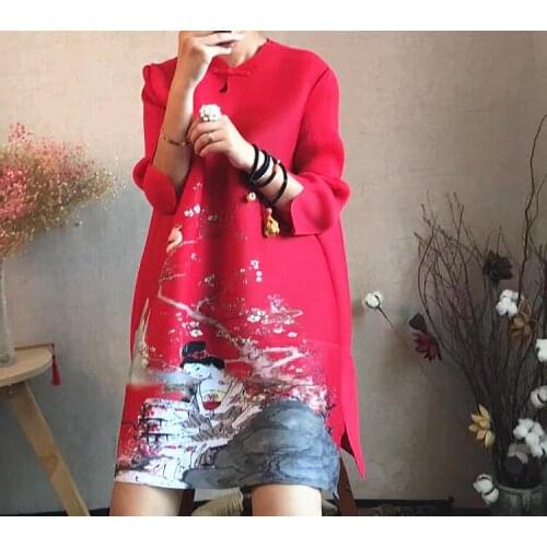 HOT SELLING Chinese wind big yards loose printed retro petals sleeve dress IN STOCK