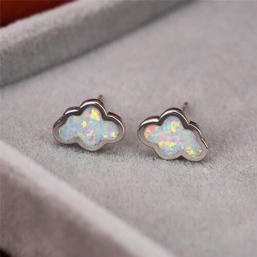 Minimalist Female White Opal Stone Earrings Trendy Small Stud Earrings For Women Dainty Bridal Clouds Wedding Earring