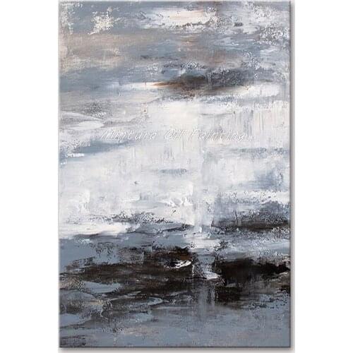 Mintura Hand Painted Oil Paintings on Canvas Wall Picture For Living Room White and Black Abstract Home Decoration Art No Framed