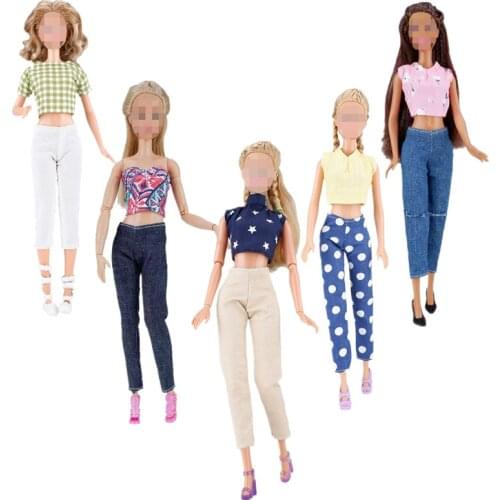 Fashion Crop Tops & Pants 1/6 BJD Clothes For Barbie Doll Accessories Outfits Clothing Shirt Denim Trousers Kids Dollhouse Toys