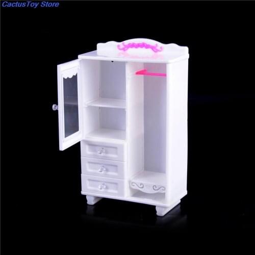 Fashion Plastic White Wardrobe Closet and Hanger for Dollhouse Living Room Dollhouse Accessories Toy girls gift