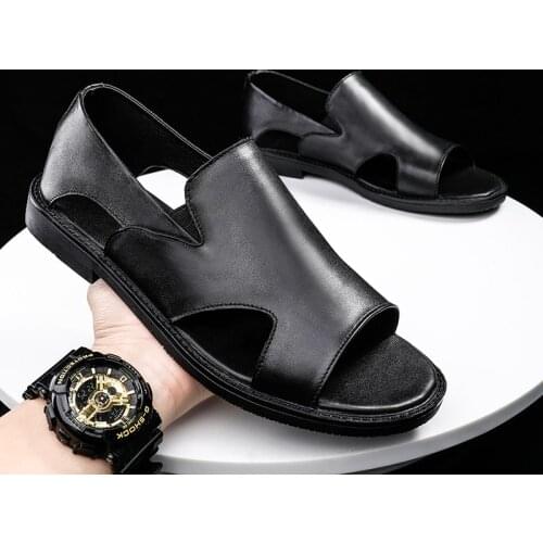 Plus Size Shoes Men Sandals Summer Slippers Genuine Leather Casual Men Flats Sandal Comfortable New Mens Shoes Beach Sandalias