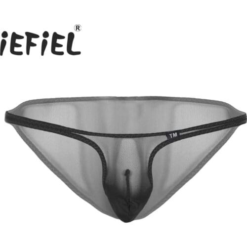 Mens Triangle Thongs Mesh Panties See Through Sheer Lingerie Low Rise Elastic Waist Bulge Pouch G-String Thong Briefs Underwear