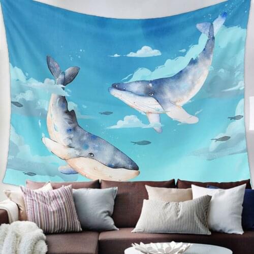 Whale White Cloud Blue Sky Watercolor Tapestry Wall Hanging Living Room Decor Wall Hanging Tapestry Yoga Mat Home Decor Art