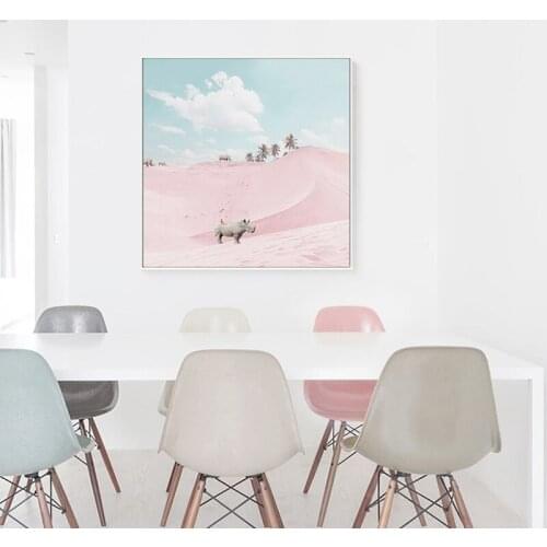 Nordic Pink beach Rhino Wall Art Canvas Poster and Print Canvas for Living Room Morden contracted Home Decor Unframed Poster