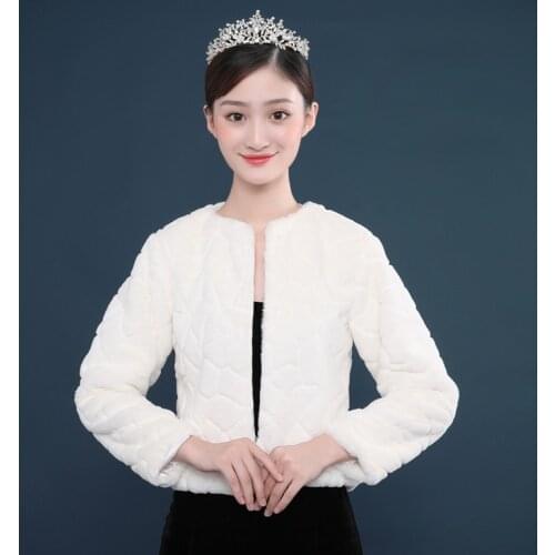 New Long Sleeves Print Women Bridal Shawl Fur Faux Fur Wrap Elegant Warm Bolero Wedding Wrap Bridal Jacket Coat Winter Fur Cape