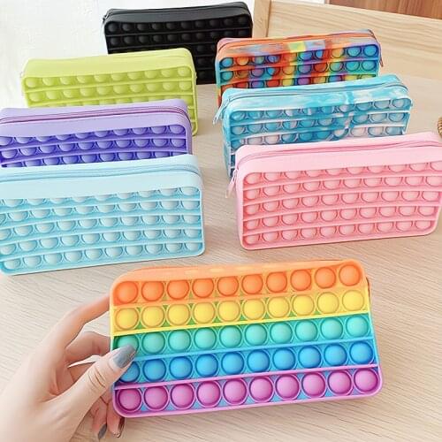 ZK30 New Pencil Case Simple Version of Pure Color PopIts Press Silicone For Kids Decompression Bubble Stationery Storage Bag