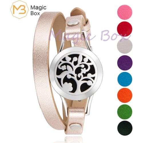 New Arrival Many Types Genuine Leather Stainless Steel (25mm ) Essential Oil Diffuser Locket Bracelet with 8 Pads